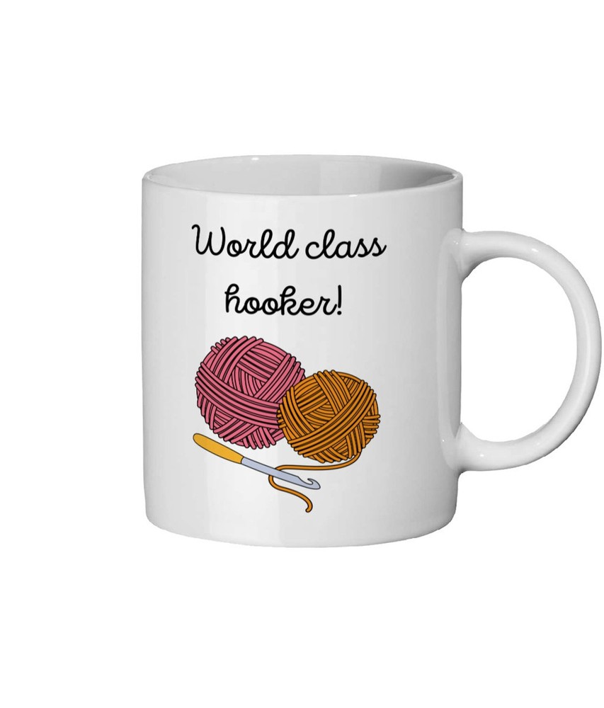 World Class Hooker Knitting Mug Funny Pun Gift for Yarn Lovers