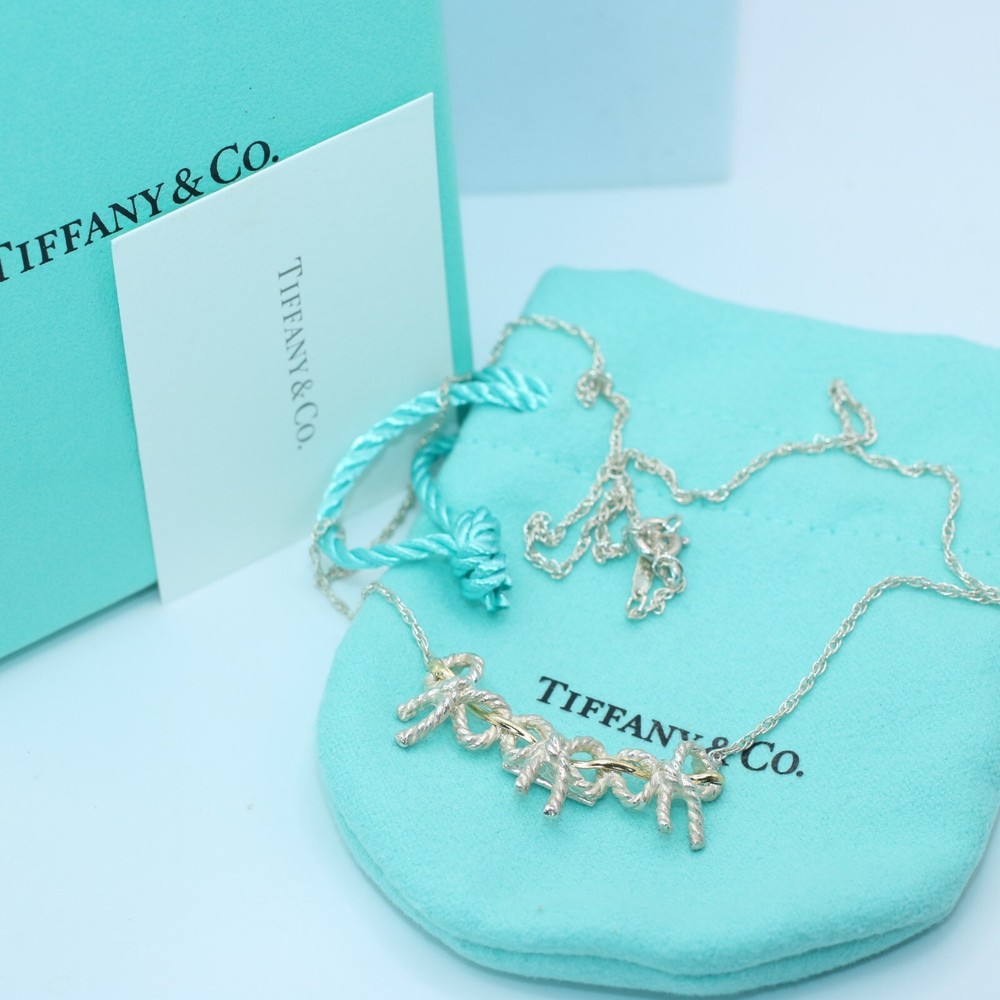 Tiffany & Co. Necklace Silver 925 & Gold 3 Ribbon 1.3x0.4in With Box  #A1031