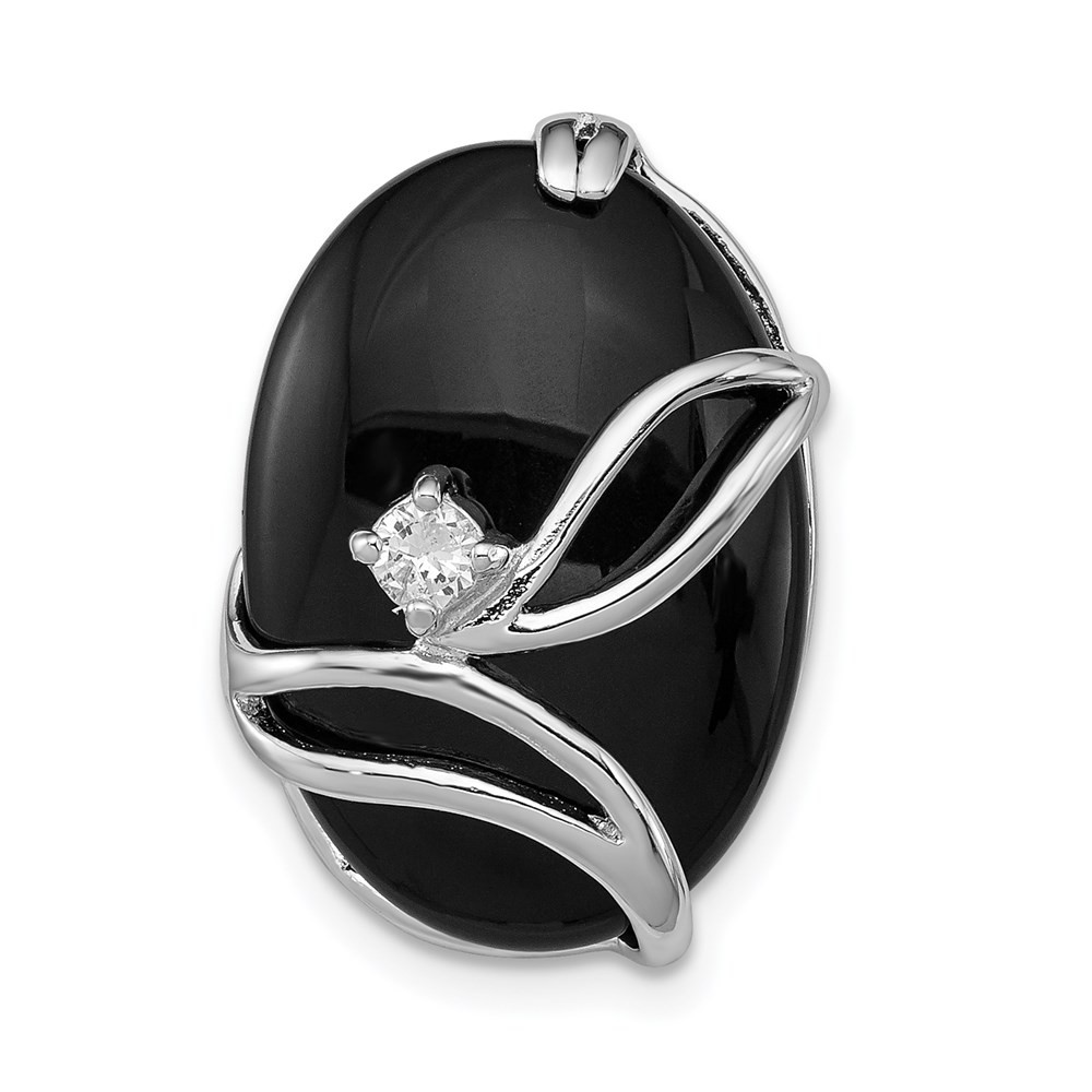 Sterling Silver Rhodium-Plated Onyx and Cubic Zirconia Slide Pendant 5.92gm
