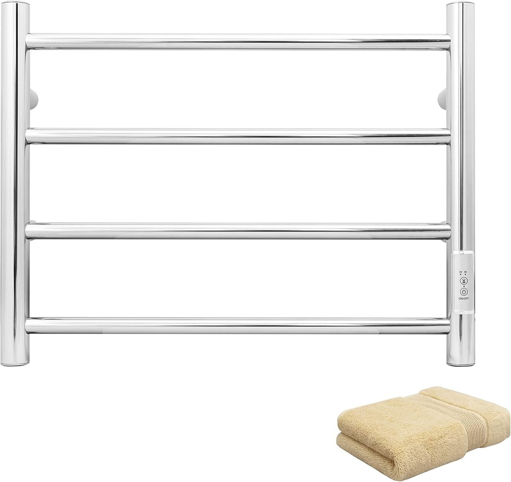 KEG Towel Warmer Wall Mounted with Built-in 4 Bars, Round-brushed Nickel