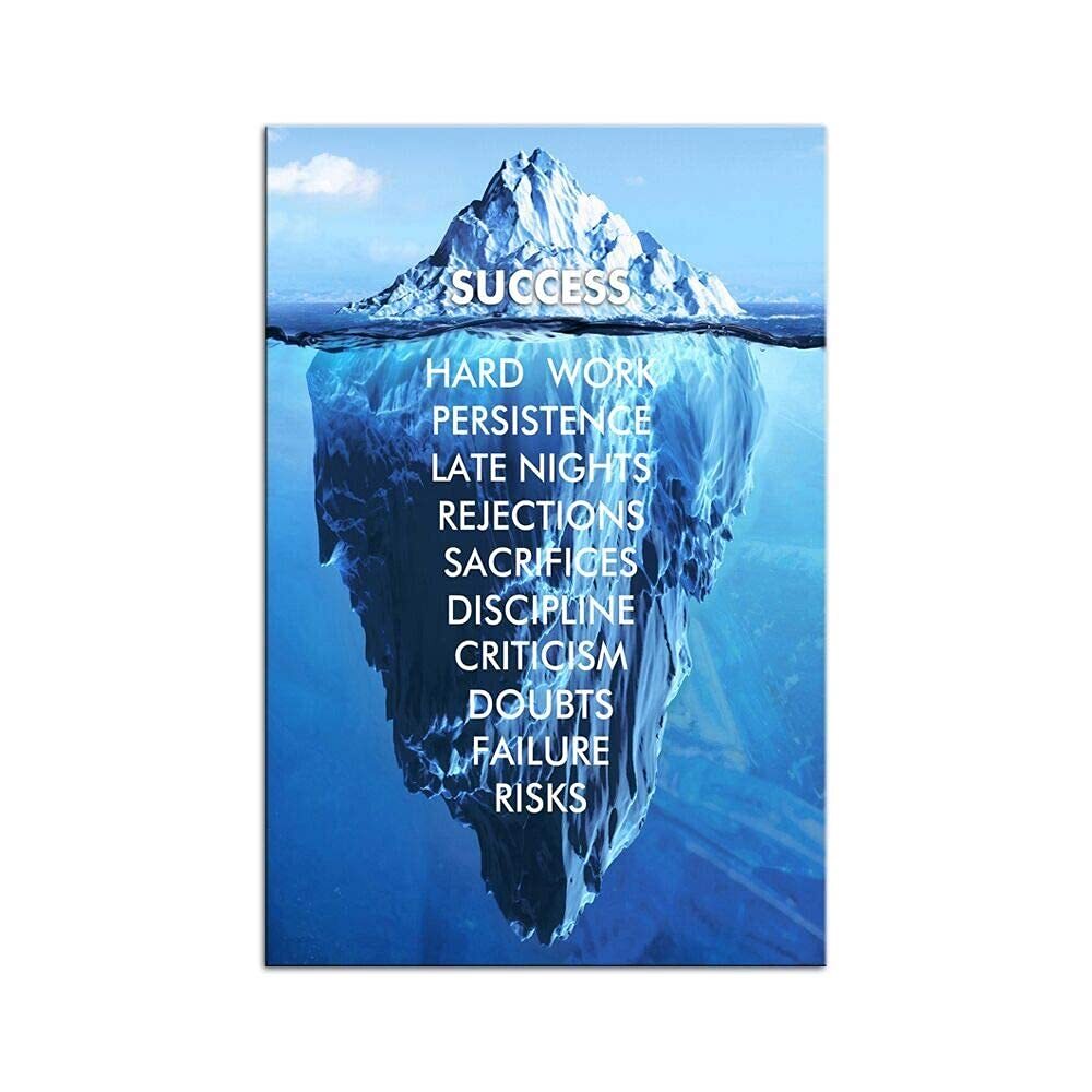 Inspirational Success Canvas Wall Art Blue Iceberg Motivation Quotes Print Po...