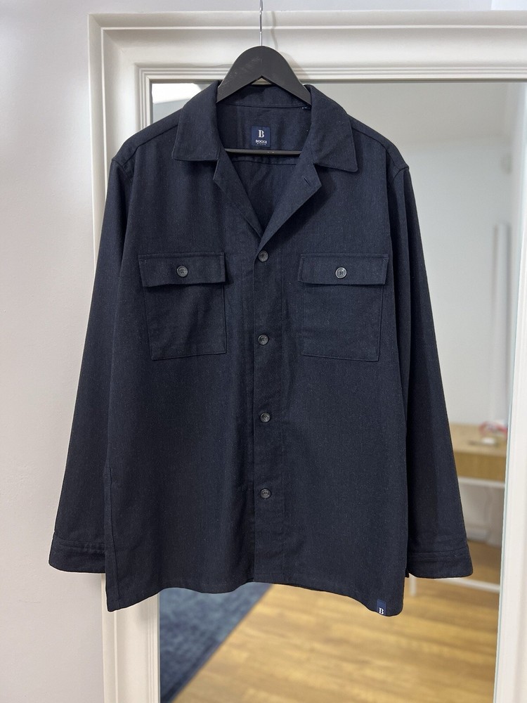 Boggi Milano Cotton Wool Casual Button Up Flannel Shirt Overshirt Size XL Navy