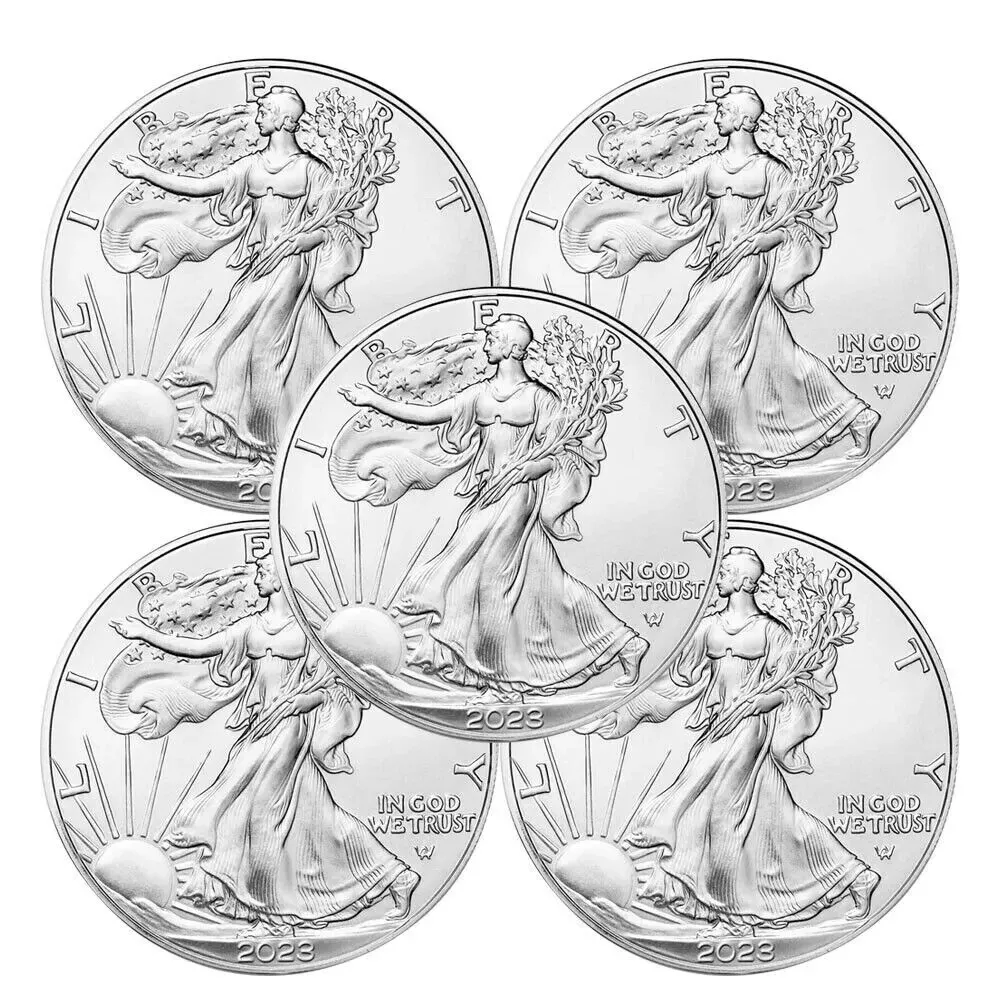 Lot of 5 - 2023 $1 American Silver Eagle 1 oz BU