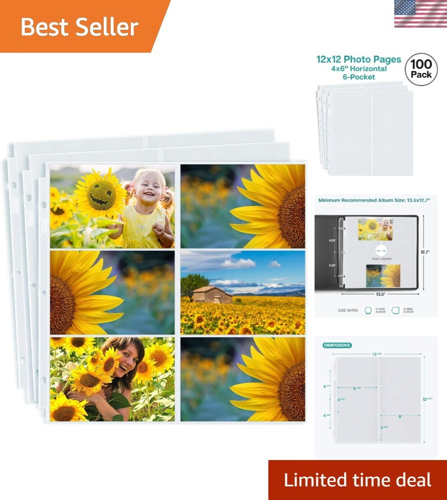 Photo Album Refill Pages 12x12 - 4x6 Landscape, 100 Pack Holds 1200 4x6