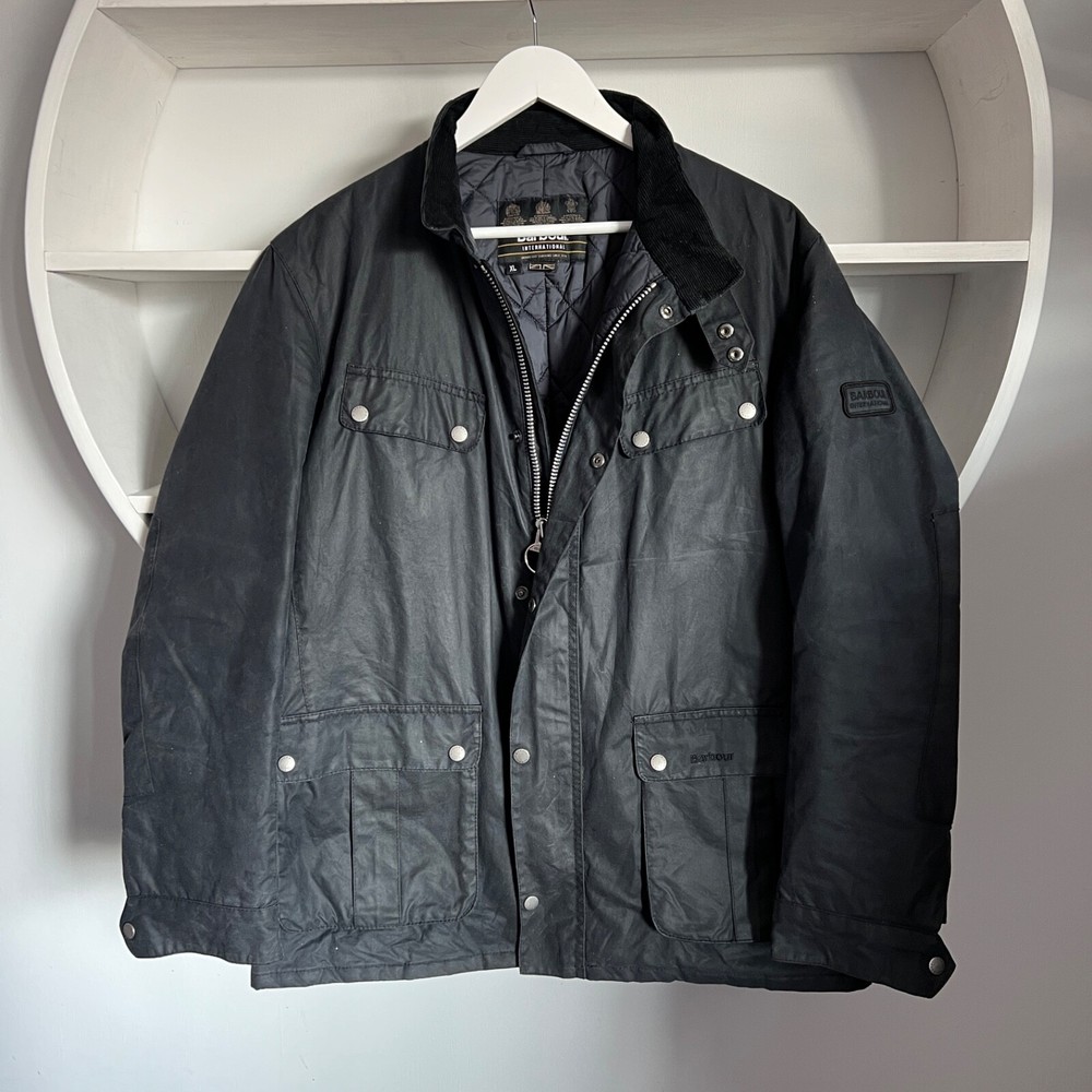 Men's BARBOUR INTERNATIONAL DUKE Waxed Cotton Navy Jacket Size XL