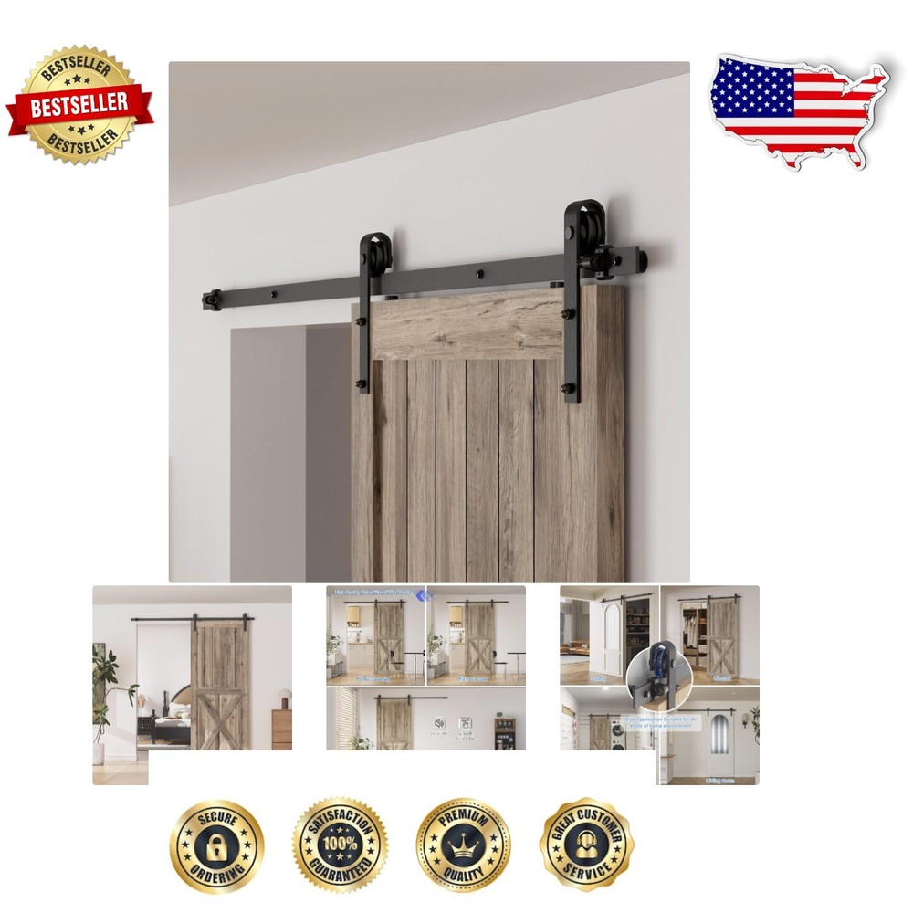 4FT Sliding Barn Door Hardware Kit - Black Carbon Steel with J Shape Hanger