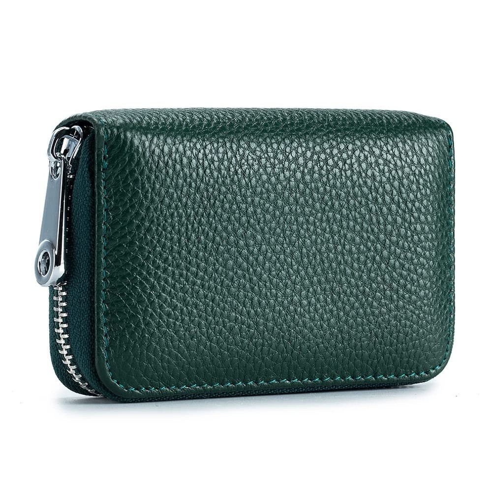 RFID-Blocking Genuine Leather Zipper Wallet for Credit Cards in Dark Brown-image