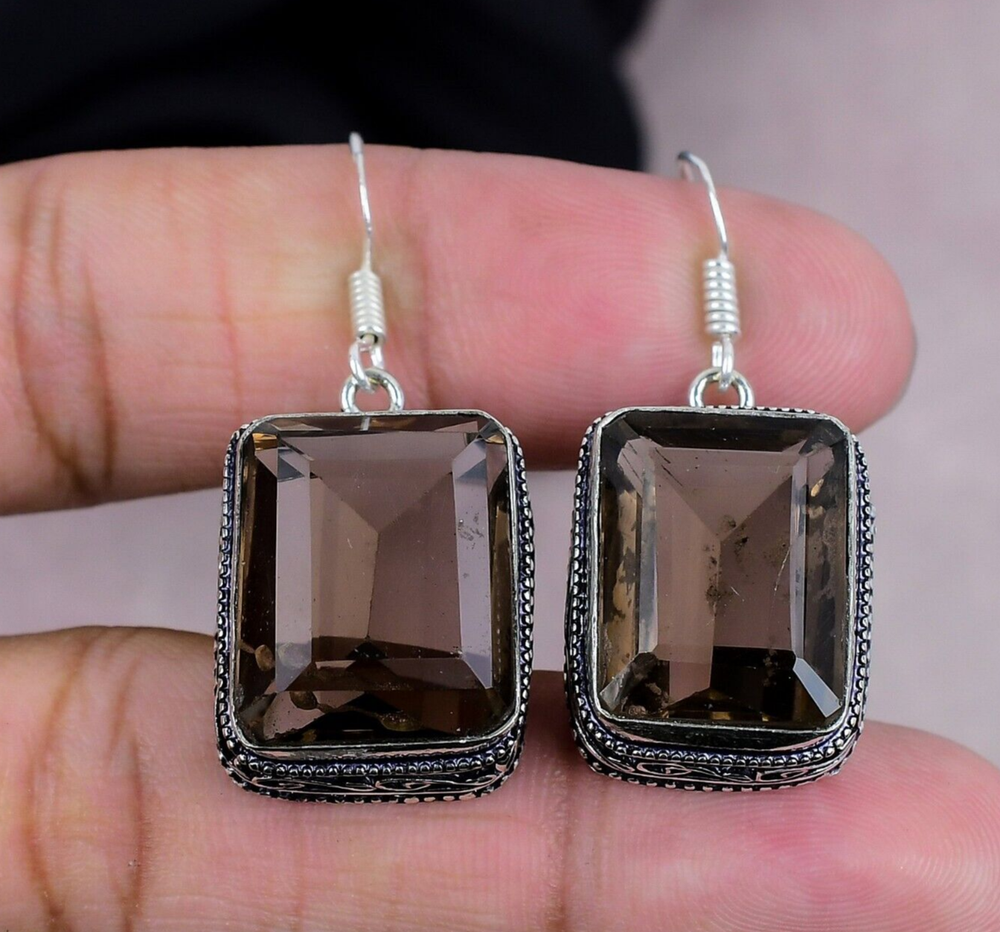 Smokey Quartz Gemstone Earring 925 Sterling Silver Earring Handmade Jewelry Gift