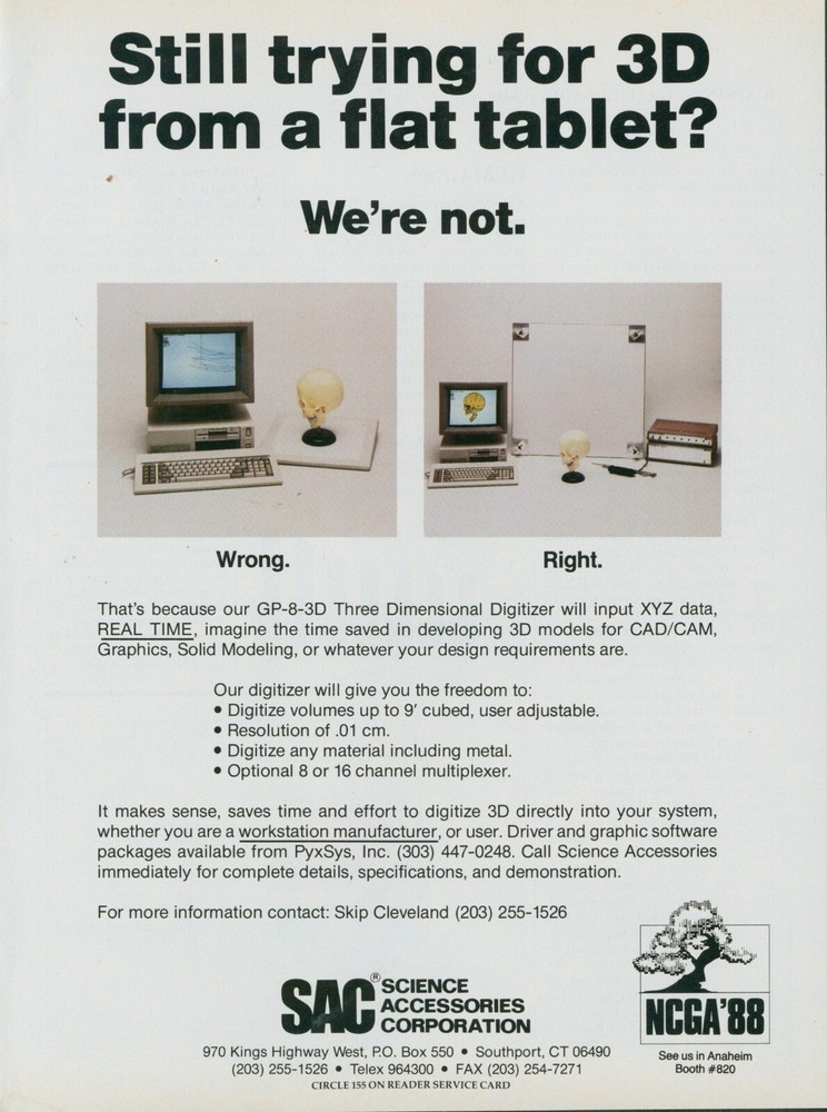 1988 SAC GP 8 3D Digitizer XYZ Data 3D Models PyxSys Inc Vintage Print Ad PC1