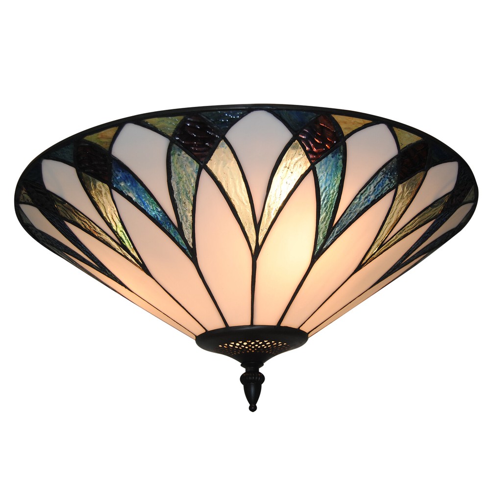 Vintage Tiffany Stained Glass 3-Light Chandelier Ceiling Fixture