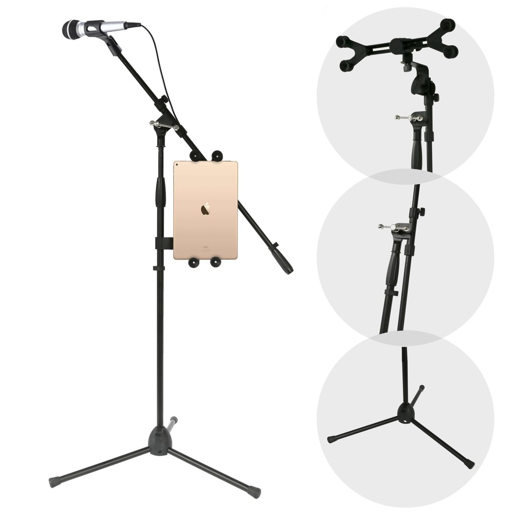 PYLE-PRO Multimedia iPad and Microphone Stand - Universal Mic Holder...