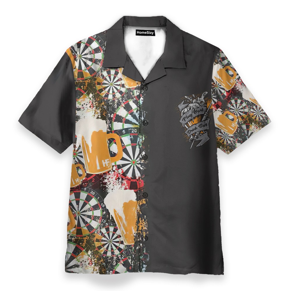 Darts Beer Repeat Party Mens Buttons Up Shirts   Hawaiian Shirt Beach Shorts