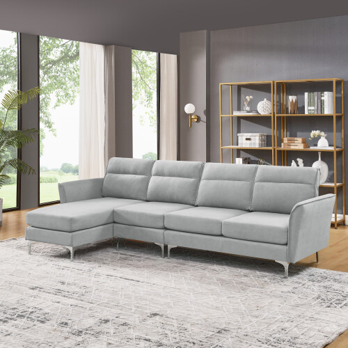 Modern Sofa Three-seat Sofa W/Stainless Steel Trim  Metal Legs For Living Room