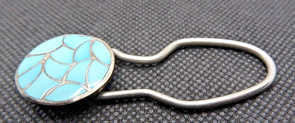 Sterling silver turquoise inlay keychain signed HC by Native artisan