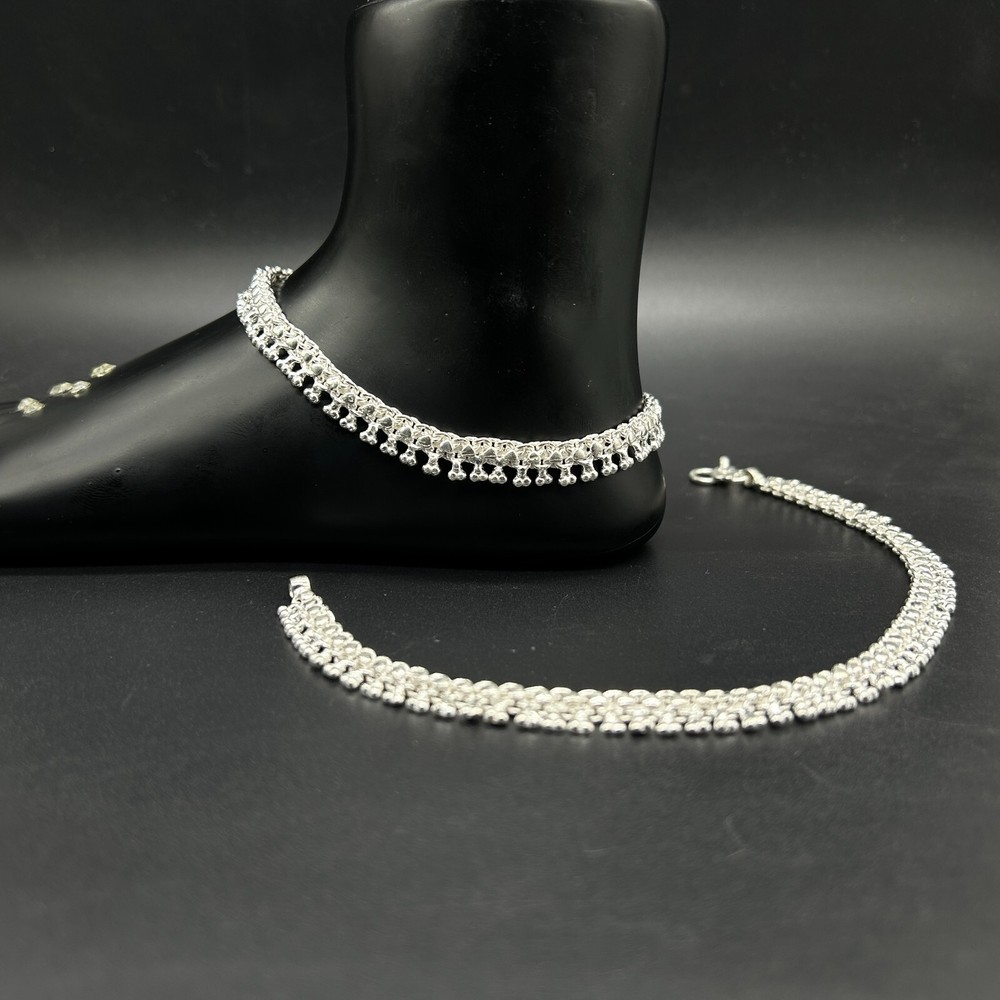 925 Sterling Silver Bridal Anklet Payal Elegant Jewelry