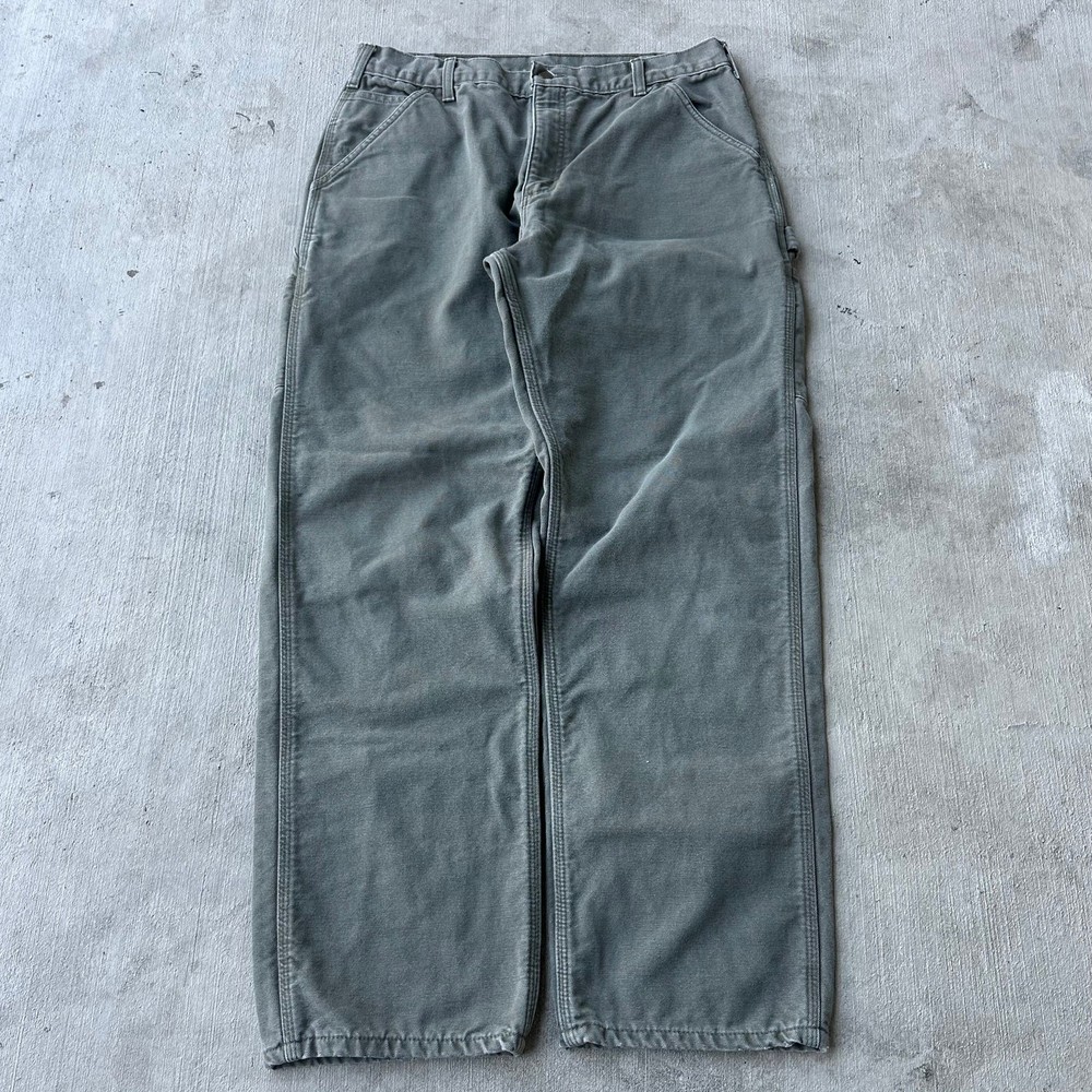 Vintage Y2K green Carhartt flannel lined work wear carpenter pants