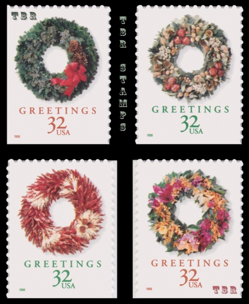 Holiday 1998 Wreaths 3249a - 3252a Singles From Pane 11.7 x 11.6 MNH - Buy Now-image