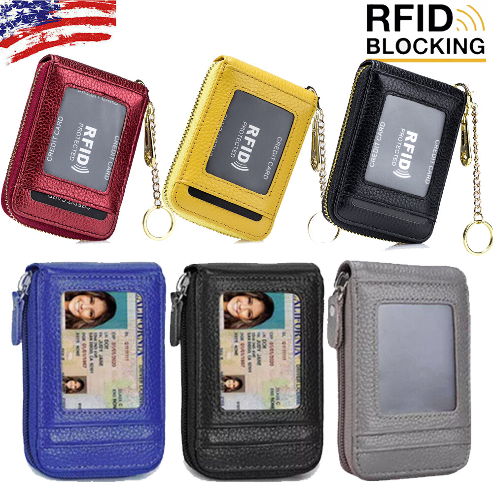 RFID-Blocking Leather Wallet with Zipper and Accordion Pocket for Credit Cards-image