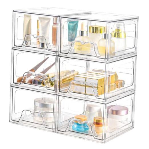 6 Pack Stackable Storage Drawers, Acrylic Bathroom Makeup Organizer and
