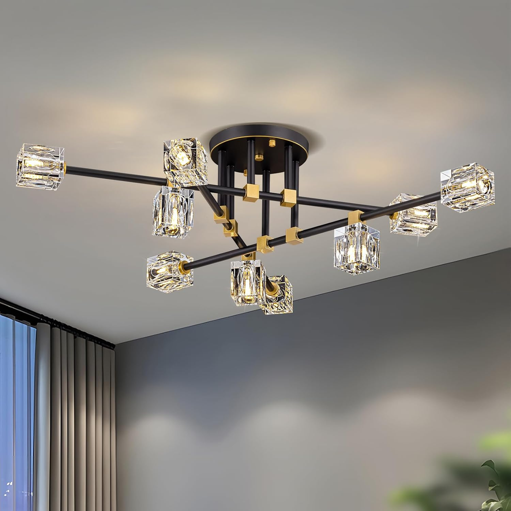 Modern Sputnik Chandelier, Semi Flush Mount Ceiling Light Fixture with 9-Lights,