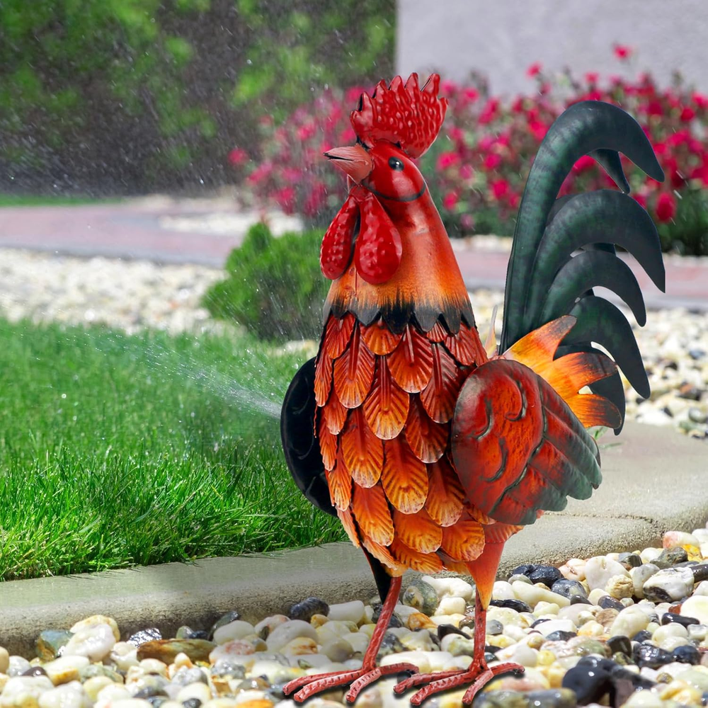 Metal Rooster Decor Garden Statue Outdoor Chicken Sculpture Yard Art Kitchen Dec