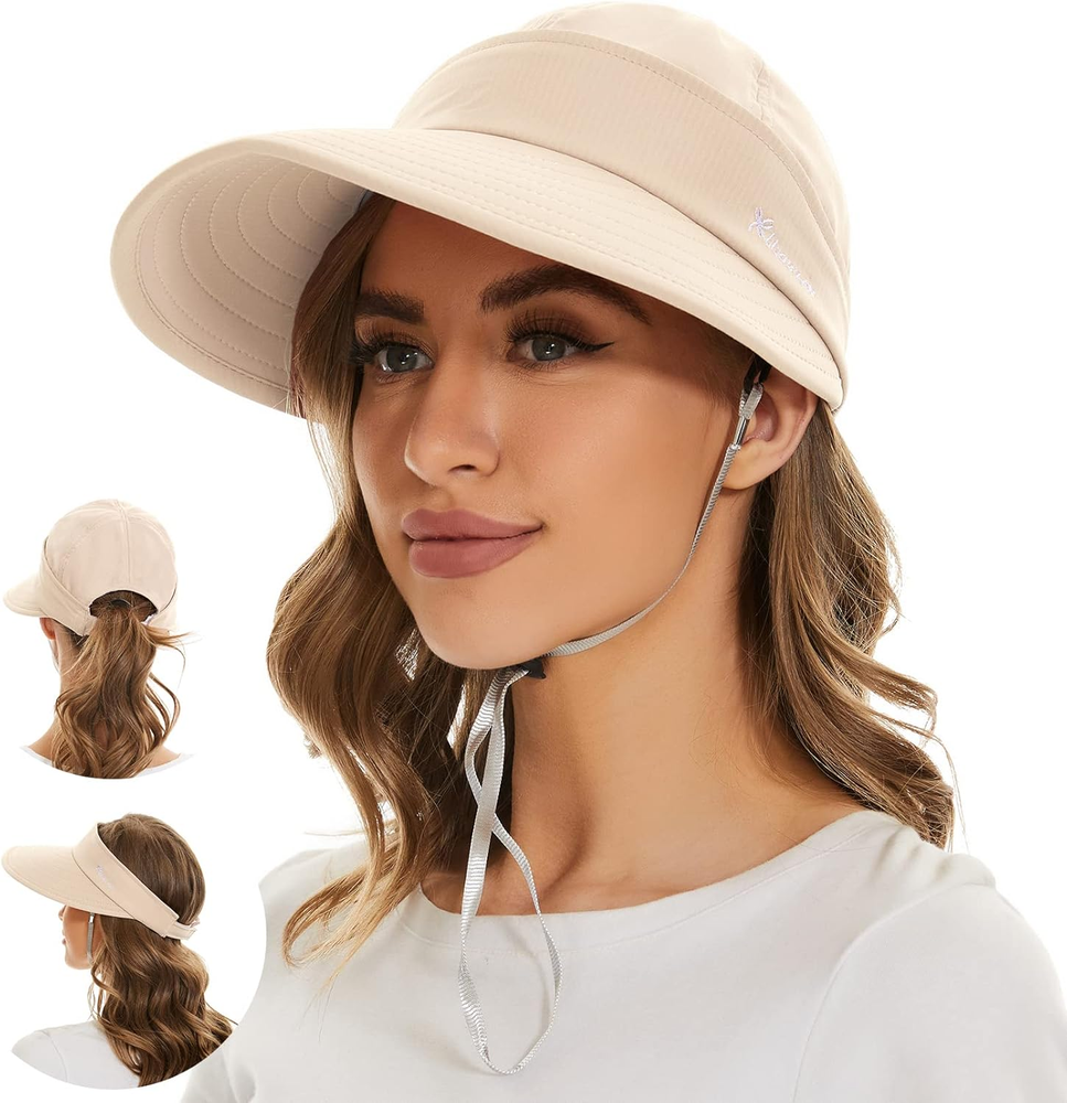 Stylish UV Protection Wide Brim Sun Hat with Zip-Off Visor for Women Summer Beach Wear