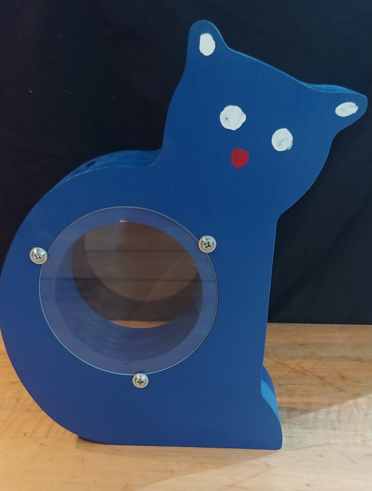 **Handmade Wooden Cat Coin Bank - Unique Pet Lover Gift, Made in the USA**