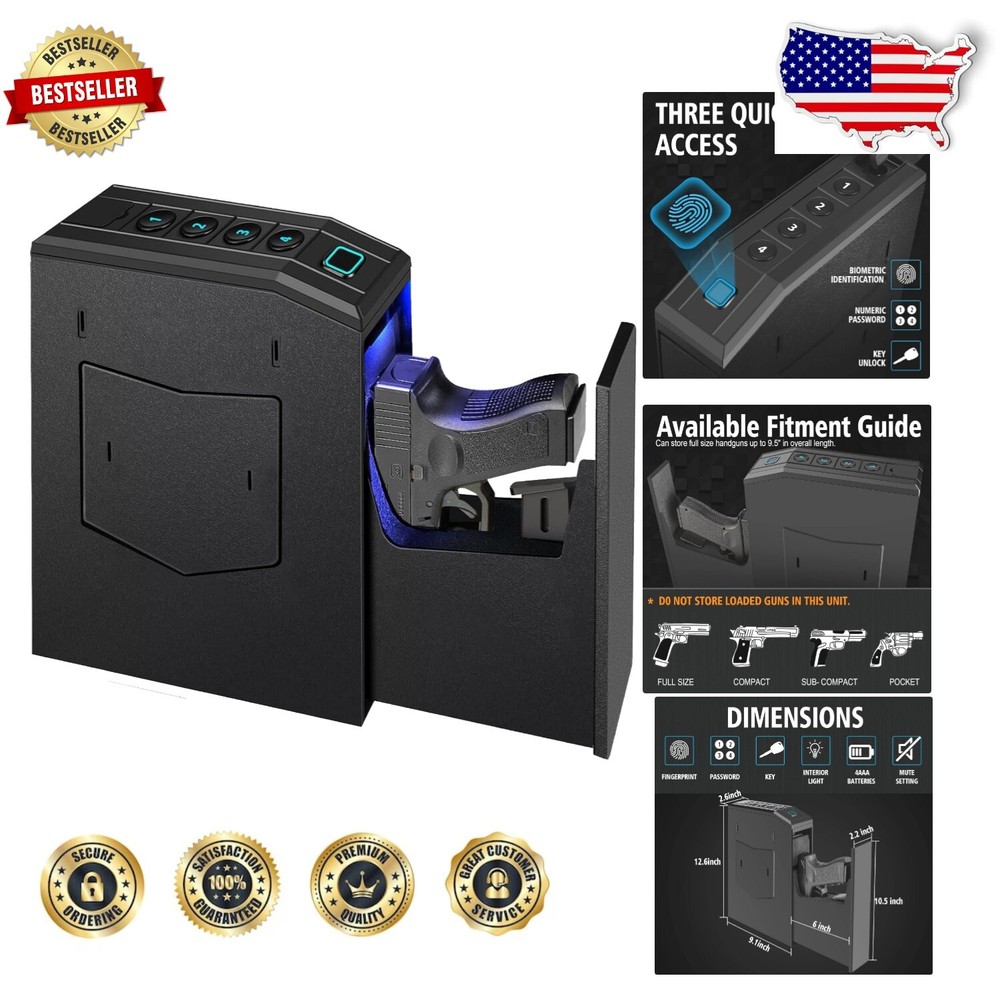 Biometric Fingerprint Gun Safe with Anti-Theft Lock and Wrong Access Alert-image