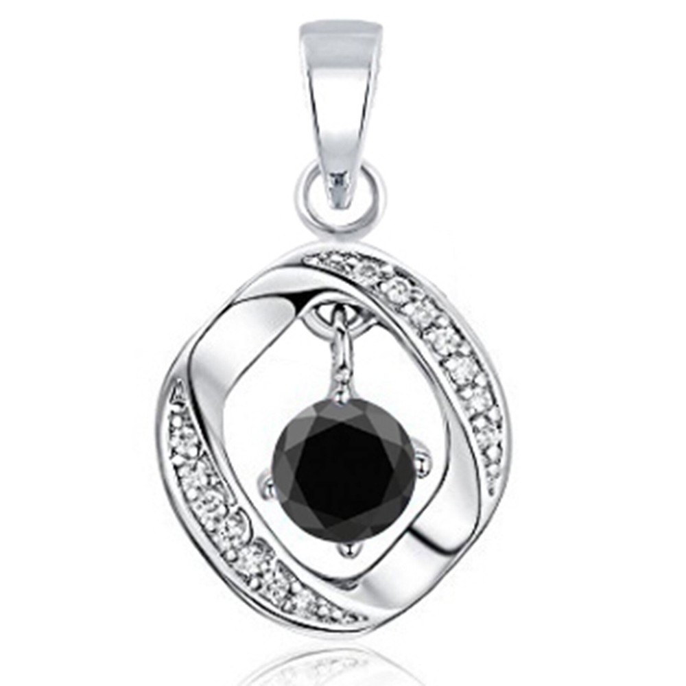 2.20Ct Round Cut 100% Natural Jet Black Diamond Pendant In 925 Sterling Silver