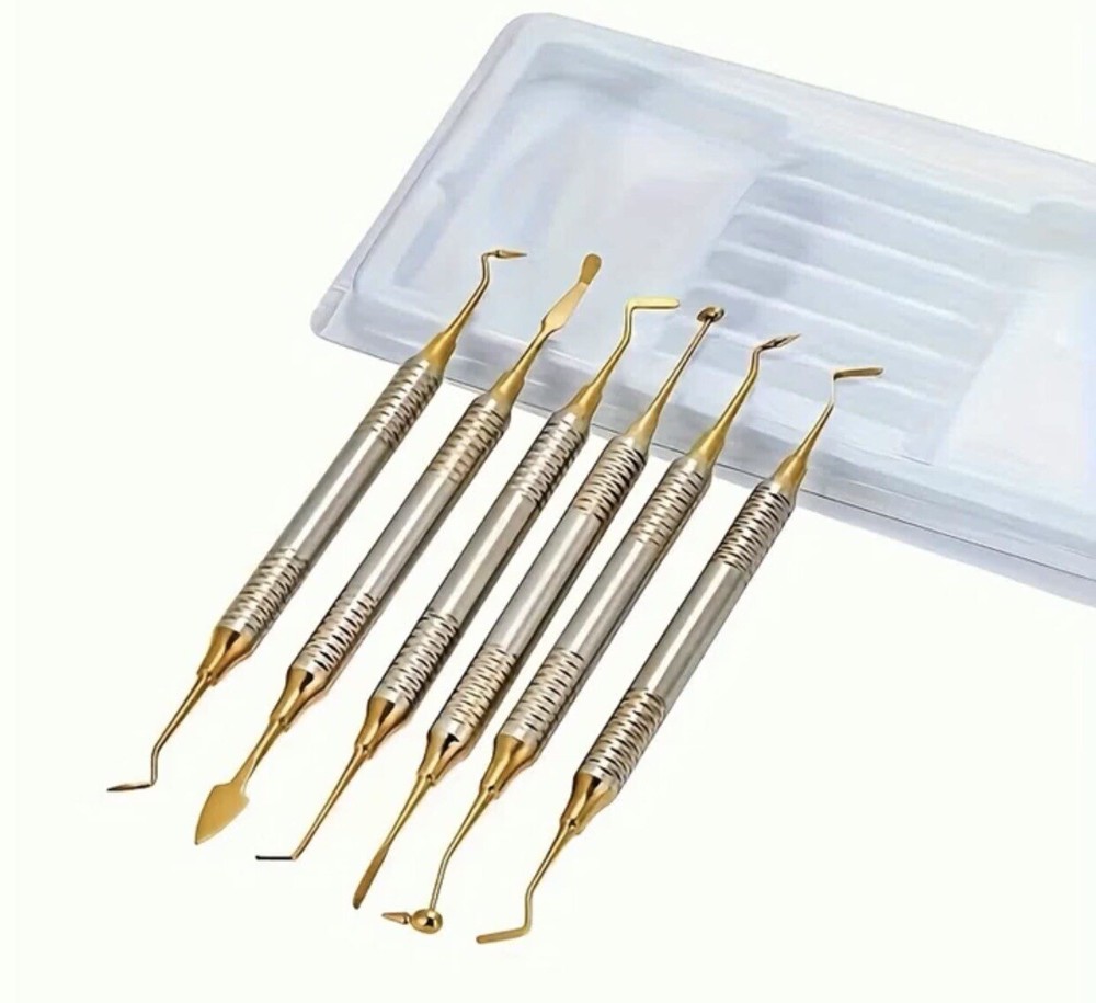 Dental Composite Resin Filling Filled Repair Spatula Instruments 6 Pcs Gold CE