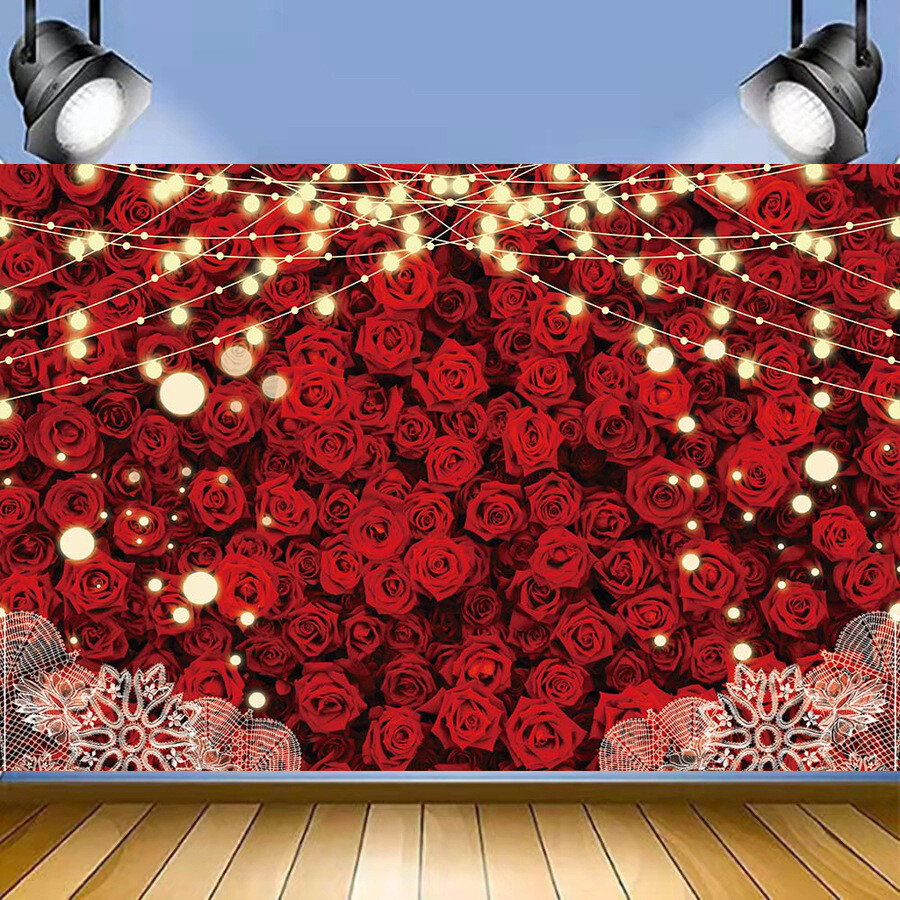 Romantic Red Rose Valentine Backdrop for Party Photo Decor
