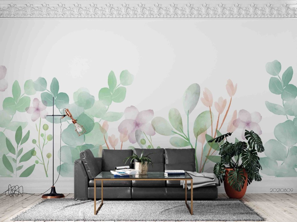 3D Watercolor Leaves Floral Wall Murals Wallpaper Murals Wall Sticker 91
