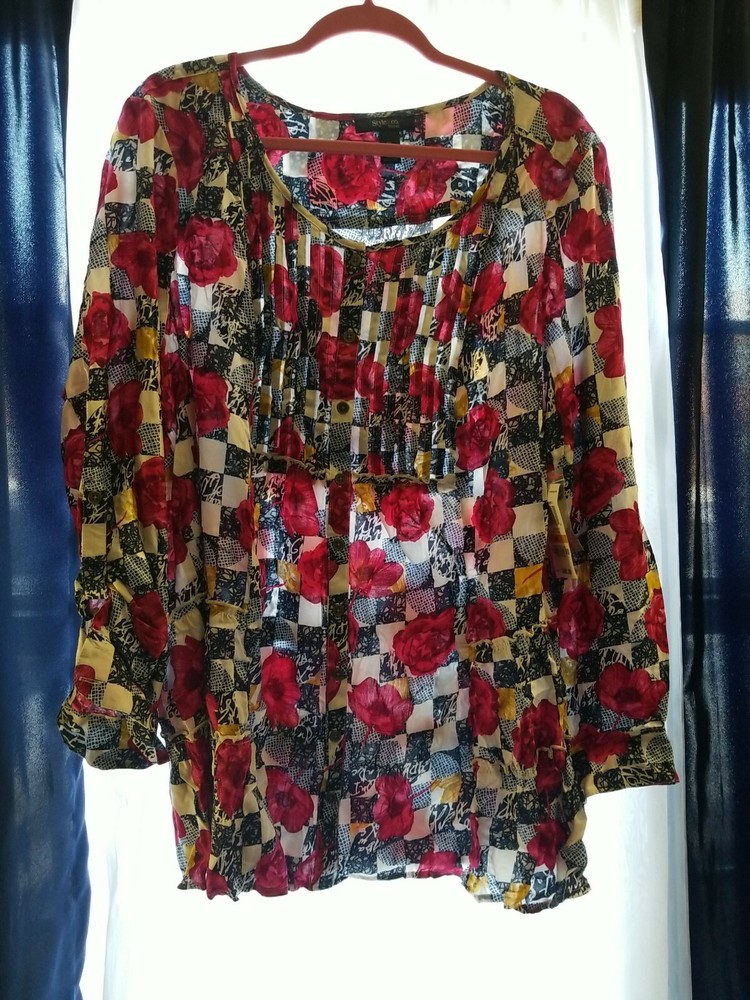 Women's Pintucked Pattern Checker Buttoned Top SIZE 3XL SO Cute On Buy Now Nice*-image