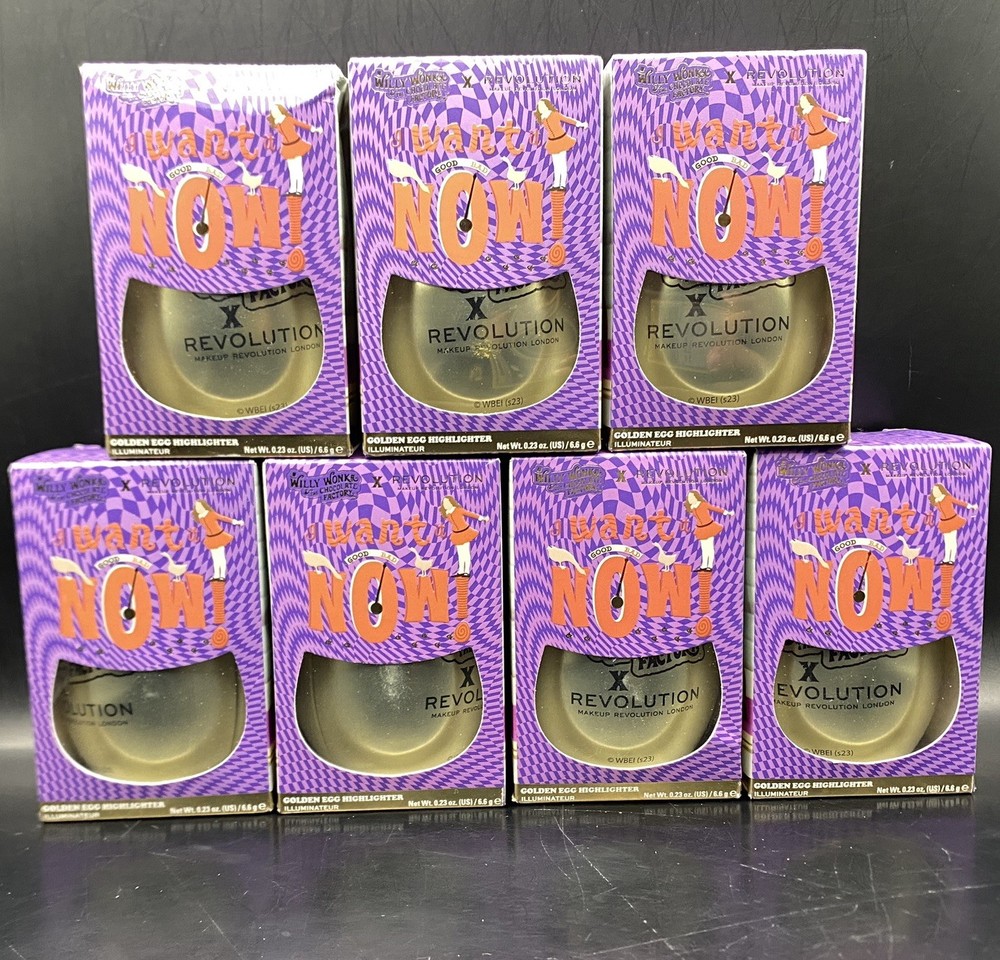 Makeup Revolution Willy Wonka Golden Egg Highlighter Bundle Lot of 7 Brand New