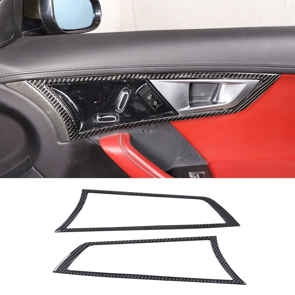 Carbon Fiber Car Inner Door Handle Frame Trim Covers For Jaguar F-TYPE 2013-2022