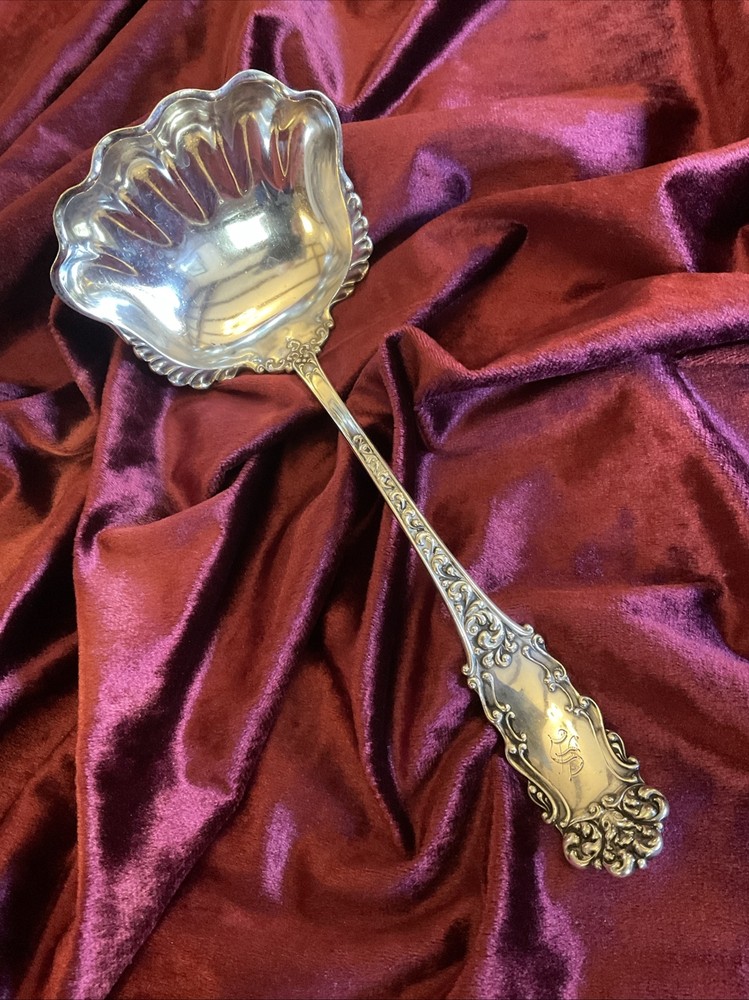 Victorian-style Watson Sterling 10” Soup Ladle with 4 oz Crenellated Bowl