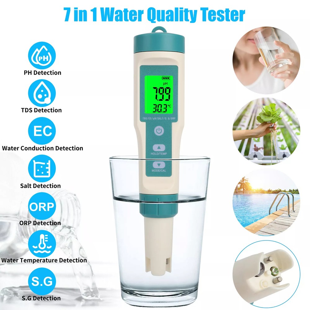 7 in 1 Digital LCD PH/TDS/EC/ORP/TEMP/SG/Salinity Water Quality Tester Meter Pen