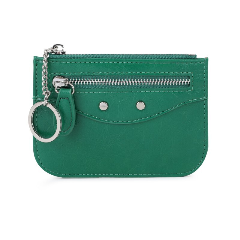 Slim Zip Credit Card Holder Wallet with Key Chain for Women 56003