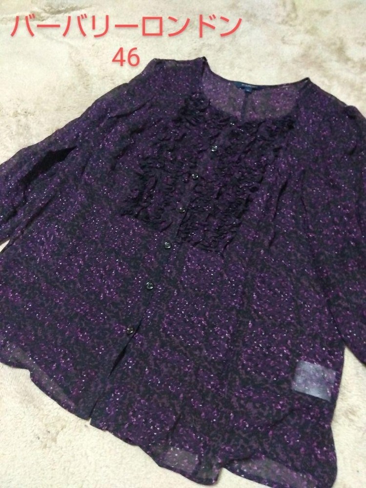 BURBERRY Blouse Tops Purple Big size Button down Frill Women Size 46 Used