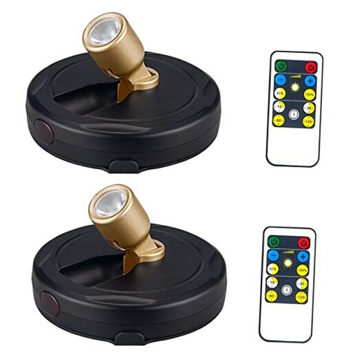 Battery Powered LED Spotlight, Picture Light, Indoor Uplighting, 2 Pack Black-G