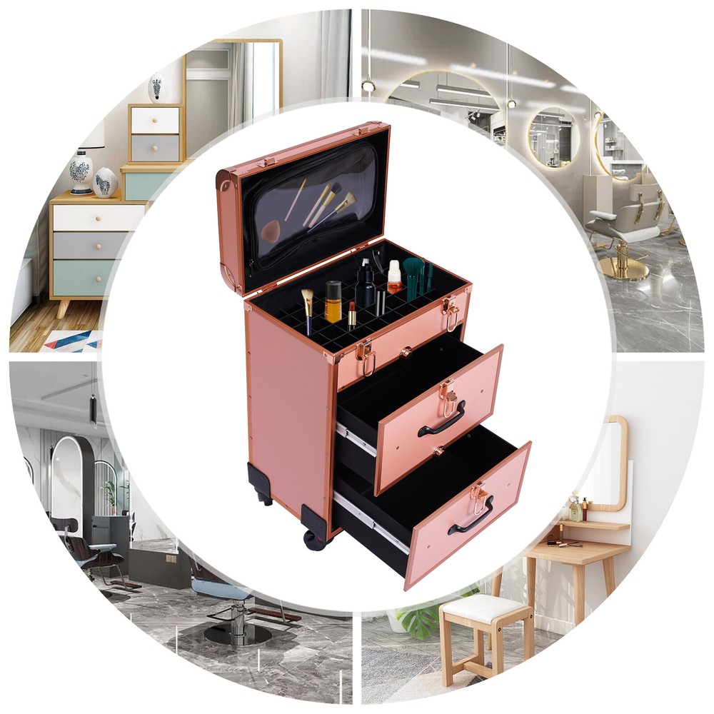 Large Rolling Makeup Case Trolley Makeup Organizer Cosmetic Storage Case Wheels