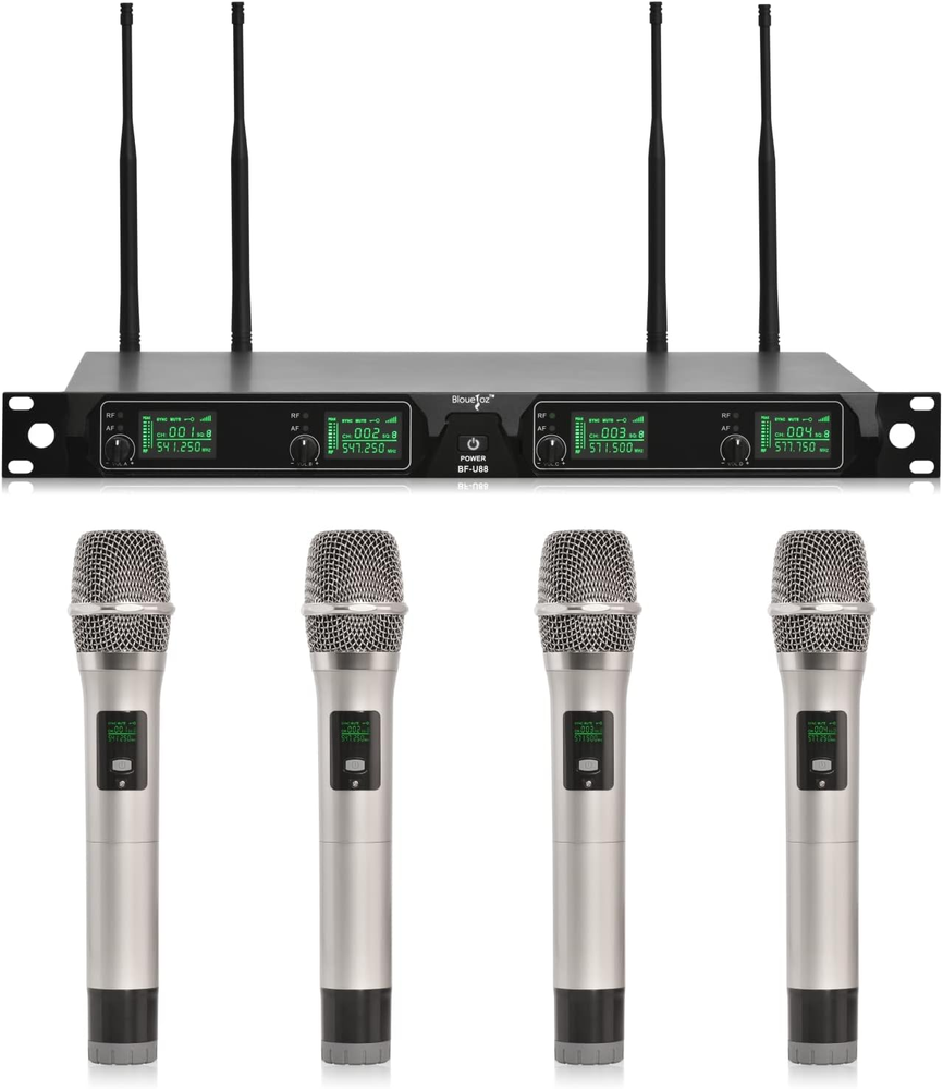 Wireless Microphone System 4-Channel UHF All Metal Build Professional Cordless M