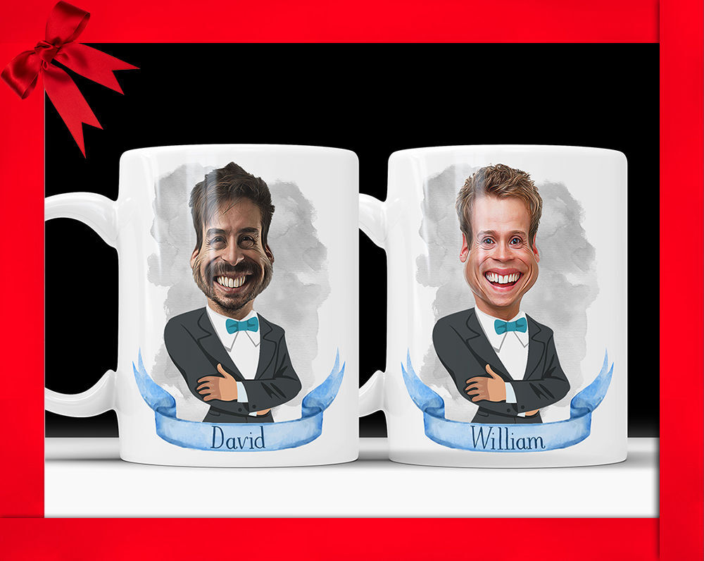 Personalized Caricature Mug Custom Wedding Favors Gift For Groomsman Wedding Day