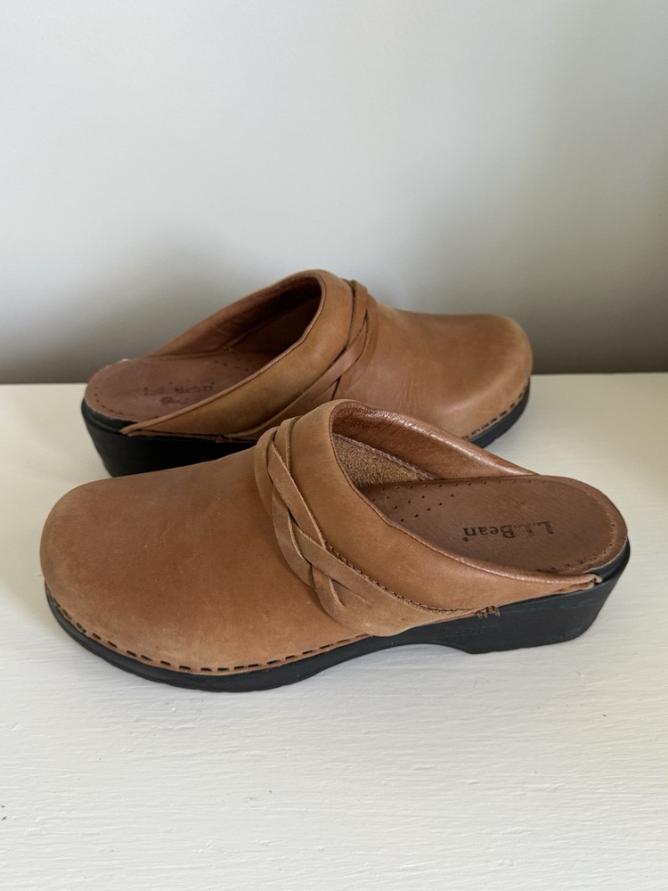 L.L Bean Brown Leather Boho Clogs Slip On Mules Shoes Women’s 38M