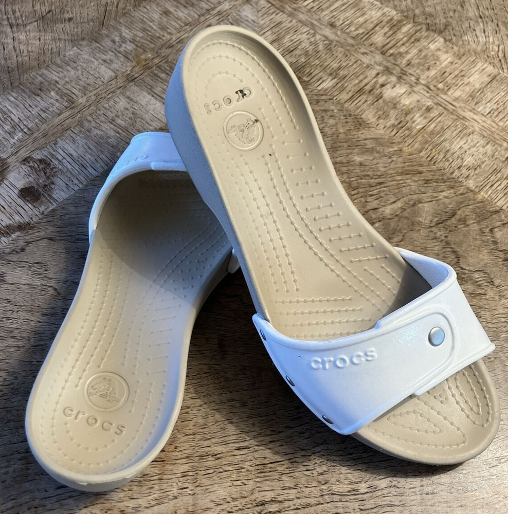CROCS Cobbler Womens Slides Slip On Open White Sandal Shoe Size 10