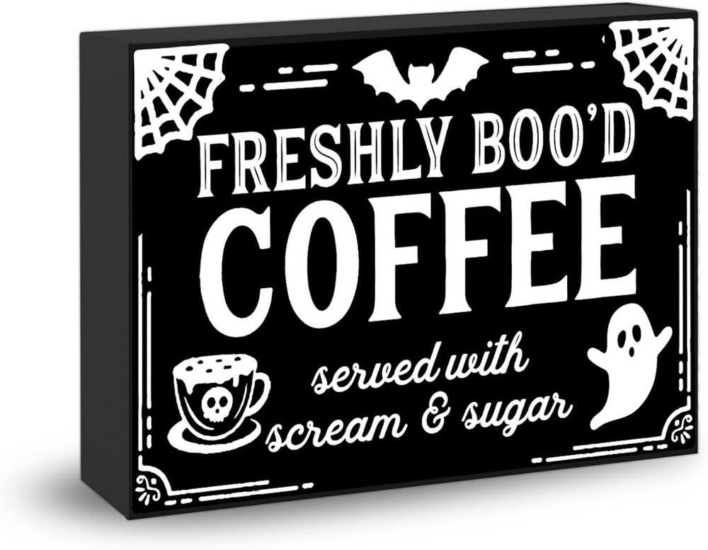 Gothic Wooden Coffee Bar Sign Rustic Halloween Decor Wit Witch Theme
