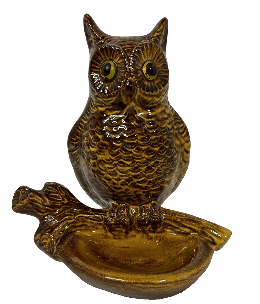 Vintage Mid-Century California Pottery Owl Trinket Tray Signed MCM