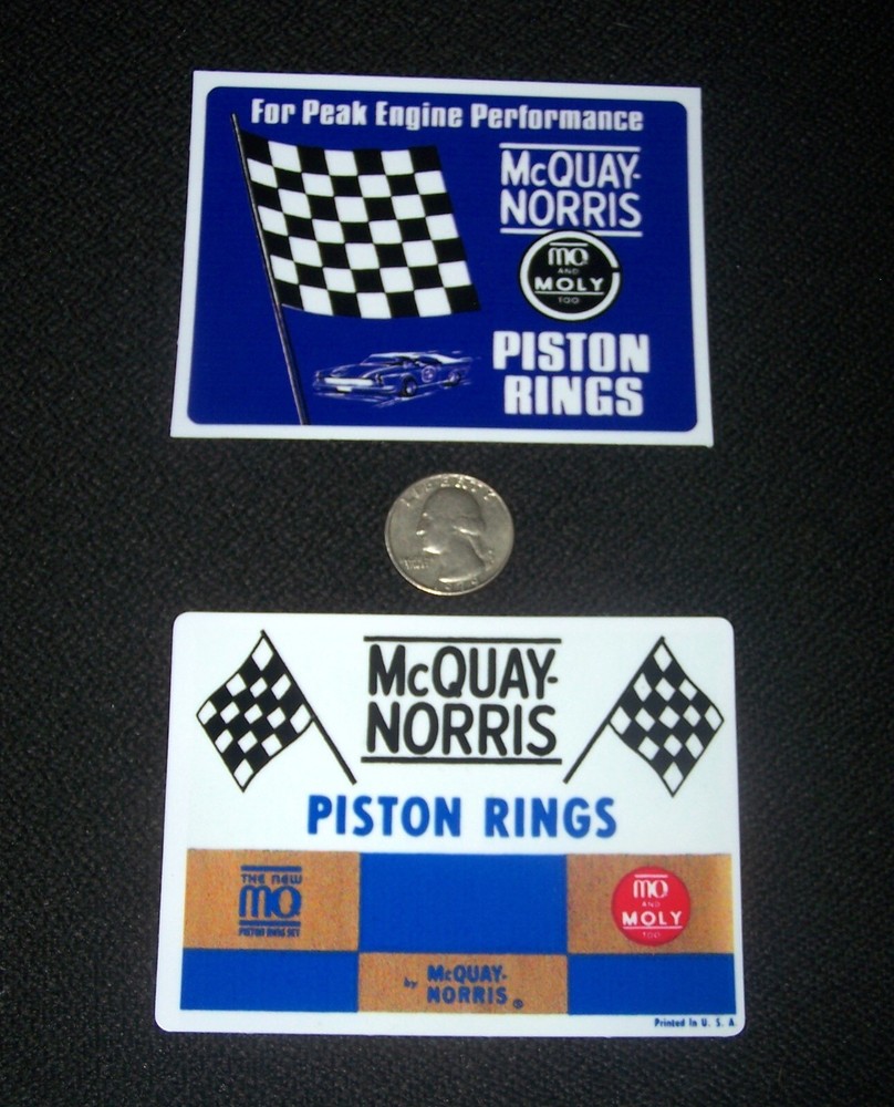 McQuay Norris NHRA NASCAR Drag Racing Piston Rings Stickers Hot Rod
