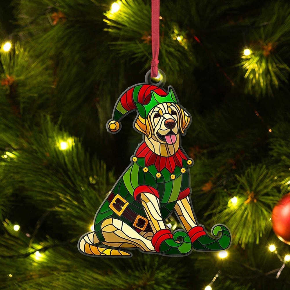 Labrador Retriever On Elf Costume Christmas Ornament Dog Ornament Dog Lover