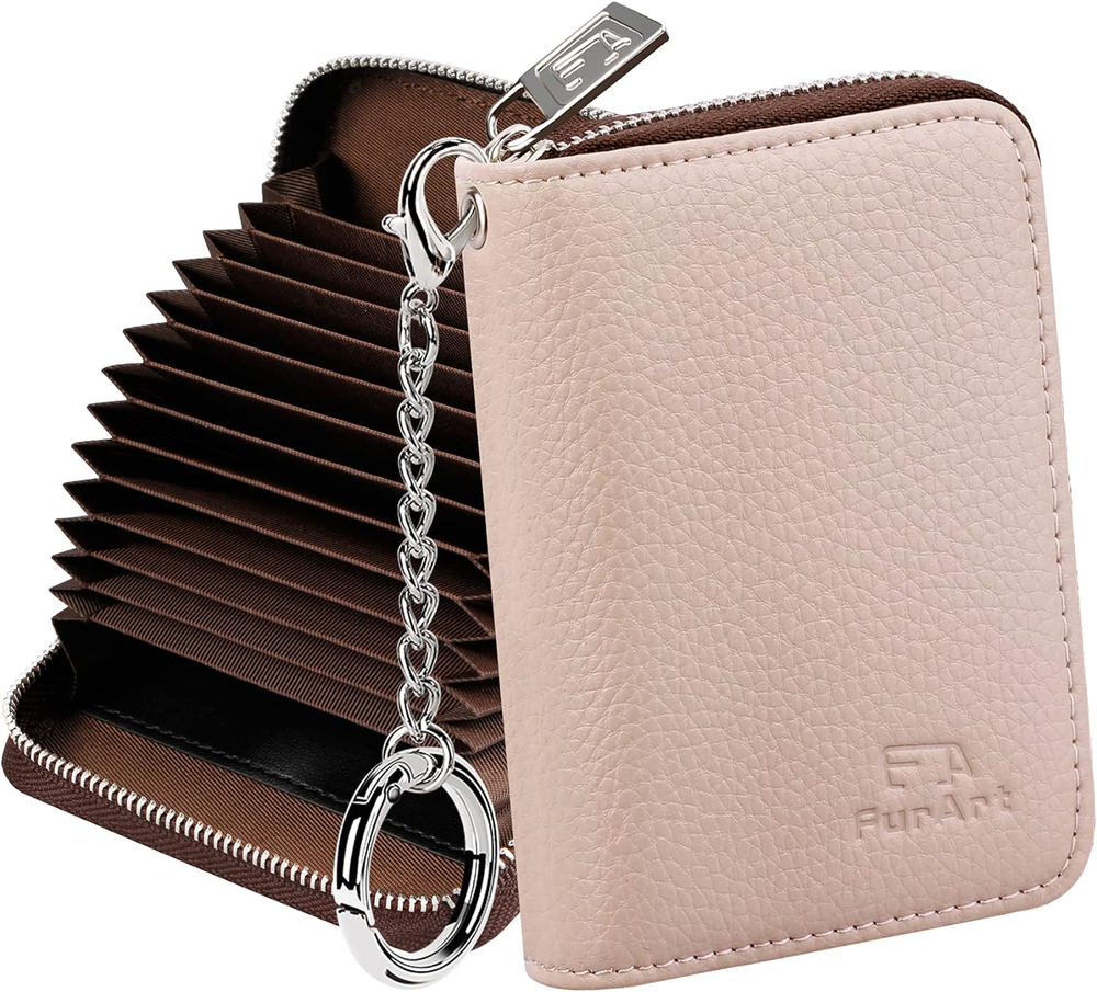 Slim RFID-Blocking Zipper Card Holder Wallet with Keychain for Women-image